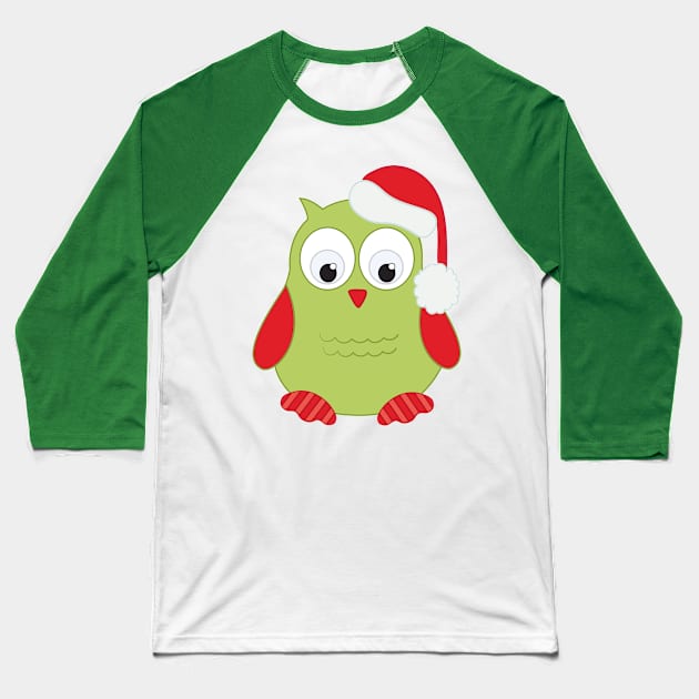 Cute Santa Owl Baseball T-Shirt by painteddreamsdesigns